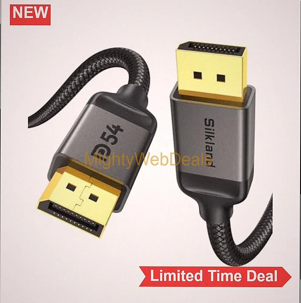 DisplayPort 2.1 Cable 15FT 54Gbps 16K HDR Braided Nylon 28AWG Gaming Monitor