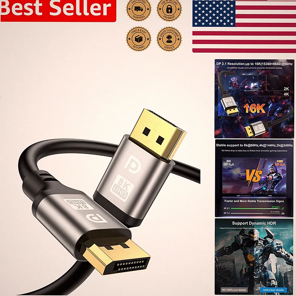 DisplayPort Cord 6.6FT 8K Ultra HD 4K 144Hz PC Gaming Monitor Setup 2.1