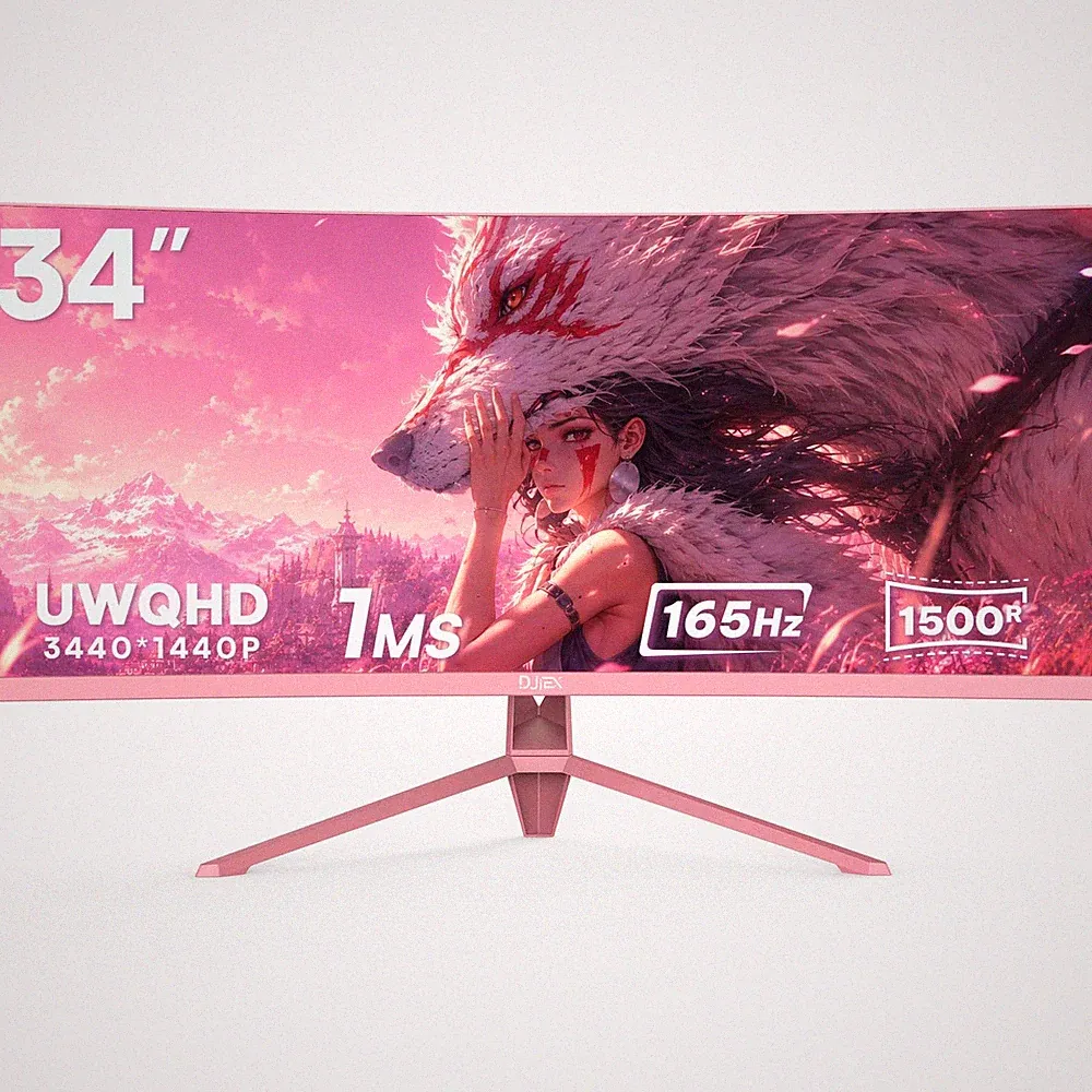 DJiEX 34 Inch Pink Ultrawide Curved Gaming Monitor, 3440x1440 34 inch