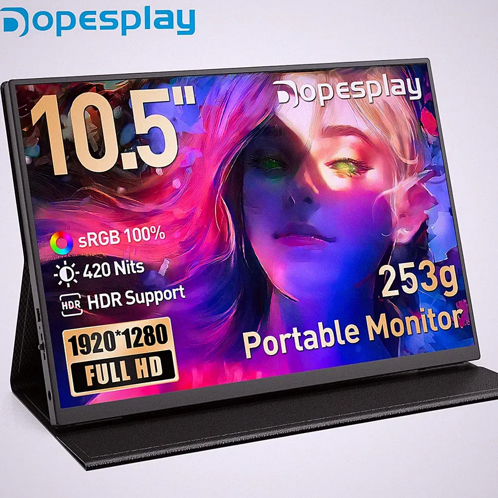 Dopesplay 10.5" Portable Monitor w/ Case HDR 1280P Ultra-Thin IPS 60Hz 420 Nits