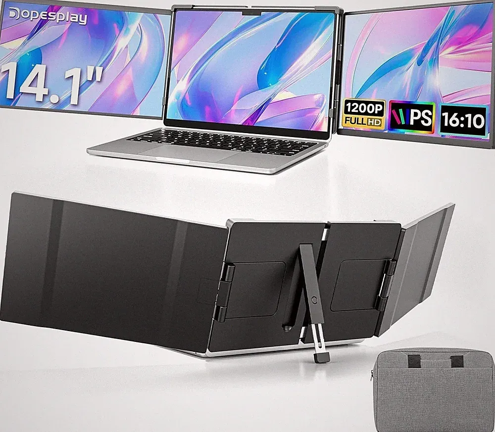 Dopesplay 14.1" Triple Portable Monitor W/ Case IPS Screen Extender Fits 14"-17"