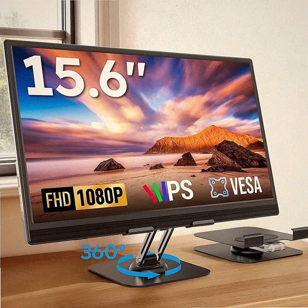 Dopesplay Portable Monitor with Adjustable Stand 15.6" 1080P FHD USB-C HDMI HDR