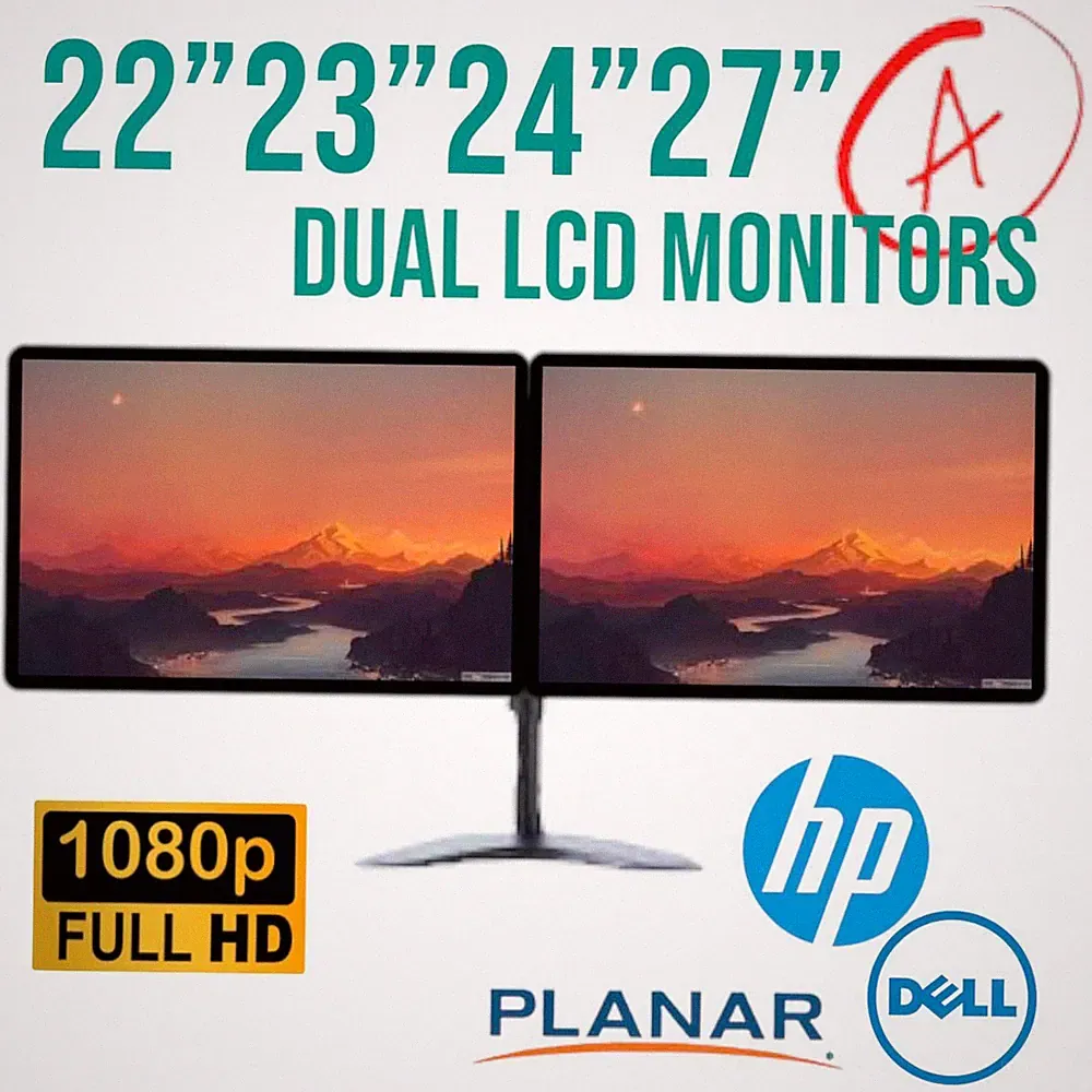 Dual Dell HP 22" 23" 24" 27" LCD Widescreen Monitor FHD 1080p Stand Cable