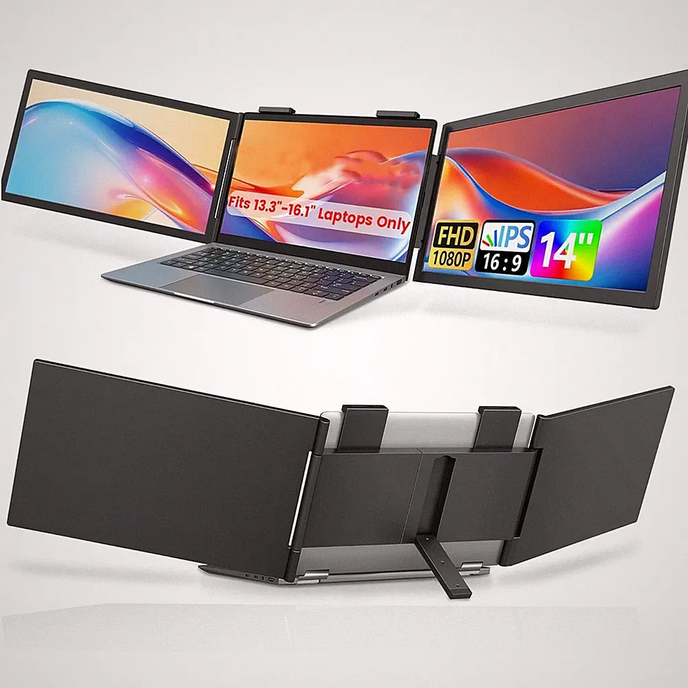 Dual Laptop Screen Extender 14" 1080P Portable Monitor for 13.3" - 16.1" Laptops