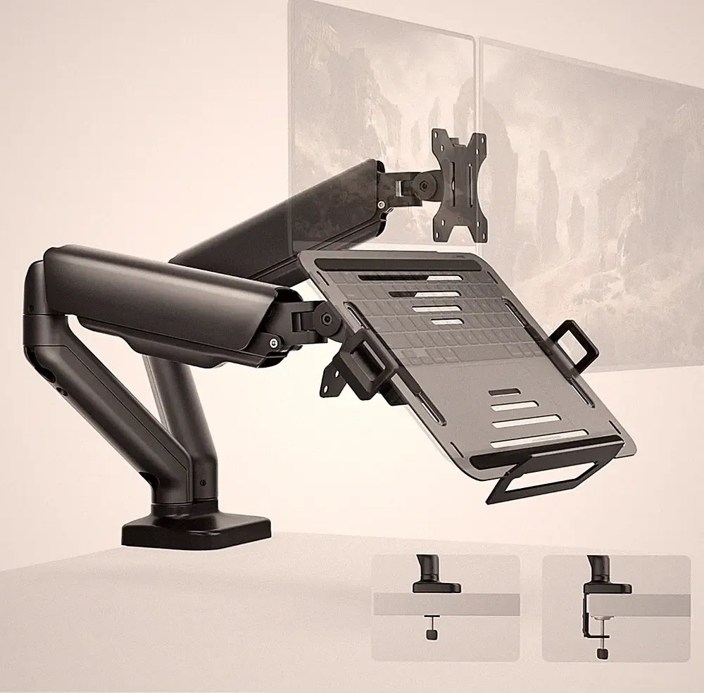 Dual Monitor Laptop Arm Mount - Full Motion Desk Stand for 32" Screen