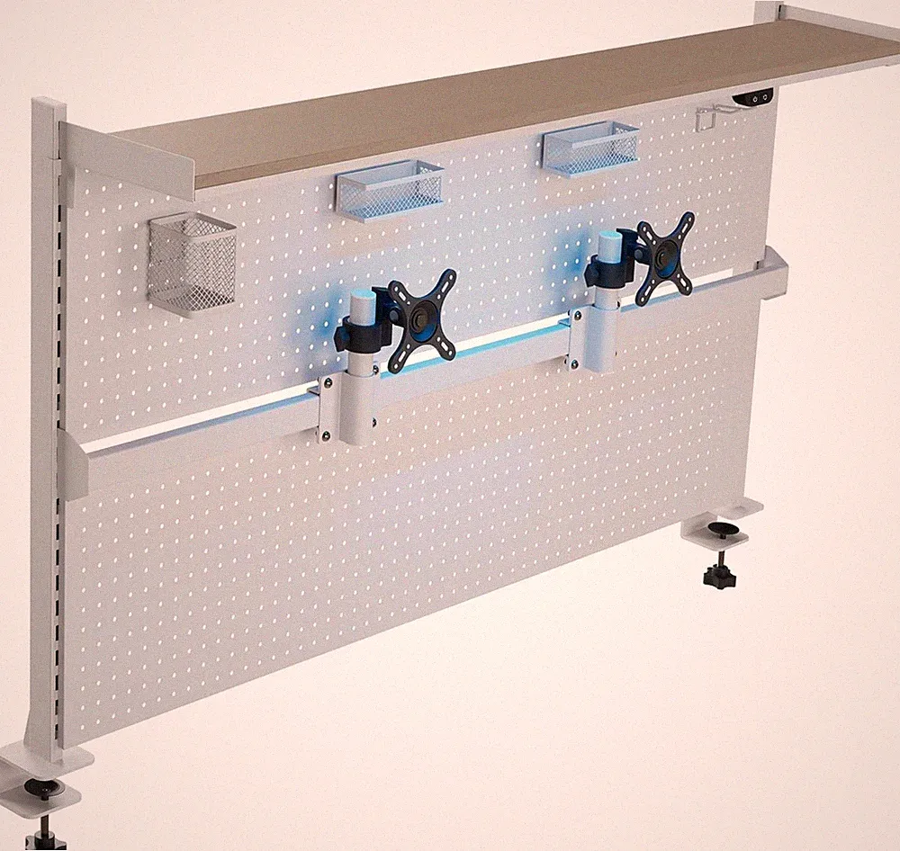 Dual Monitor Pegboard with LED, Privacy Panel & Accessories for Gaming Desk