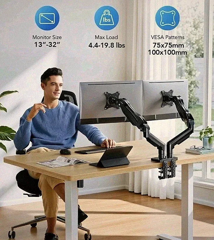 Dual Monitor Stand Full Adjustable Monitor Desk Mount Gaming Office Swivel