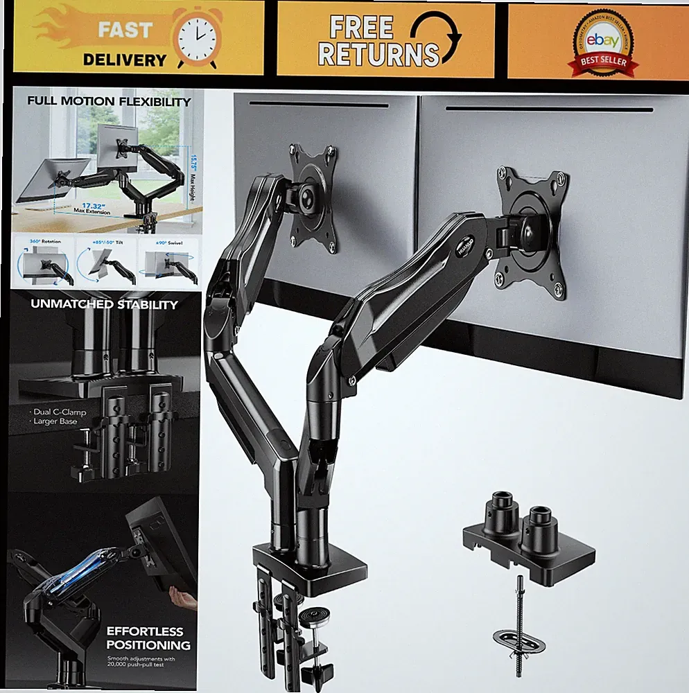Dual Monitor Stand, Fully Adjustable Gaming Desk Mount for 13-32" Screens, VESA