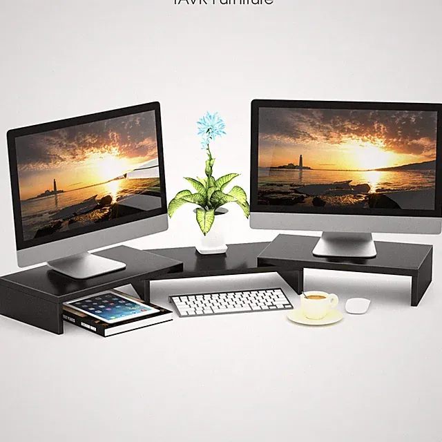 Dual Monitor Stand Riser with Length and Angle Adjustable, 3 Shelf