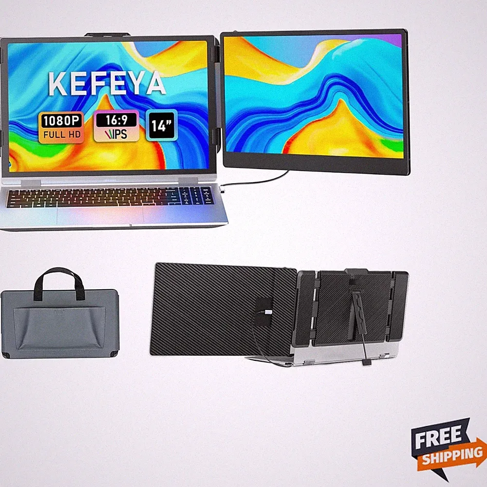 Dual-Screen Laptop Monitor Extender - 14" FHD Display for Gamers & Professionals