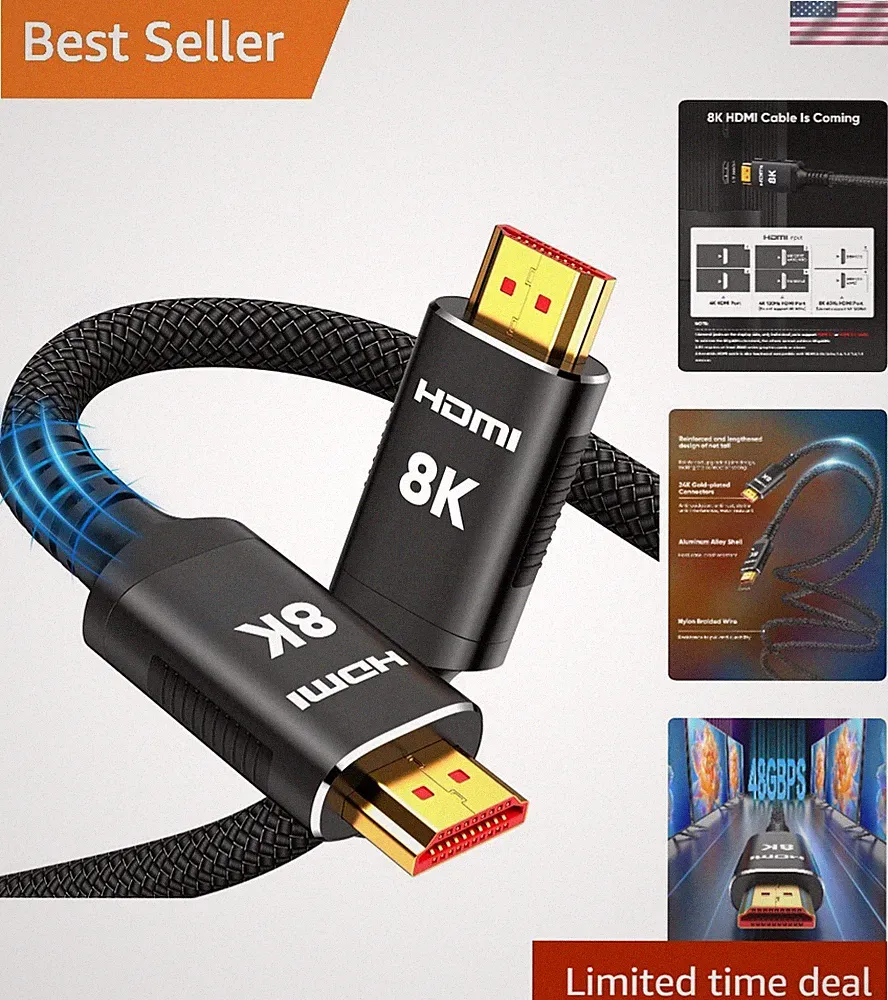 Durable 8K HDMI 2.1 Cable 3.3ft - Supports 4K@120Hz for Gaming & Home Theater