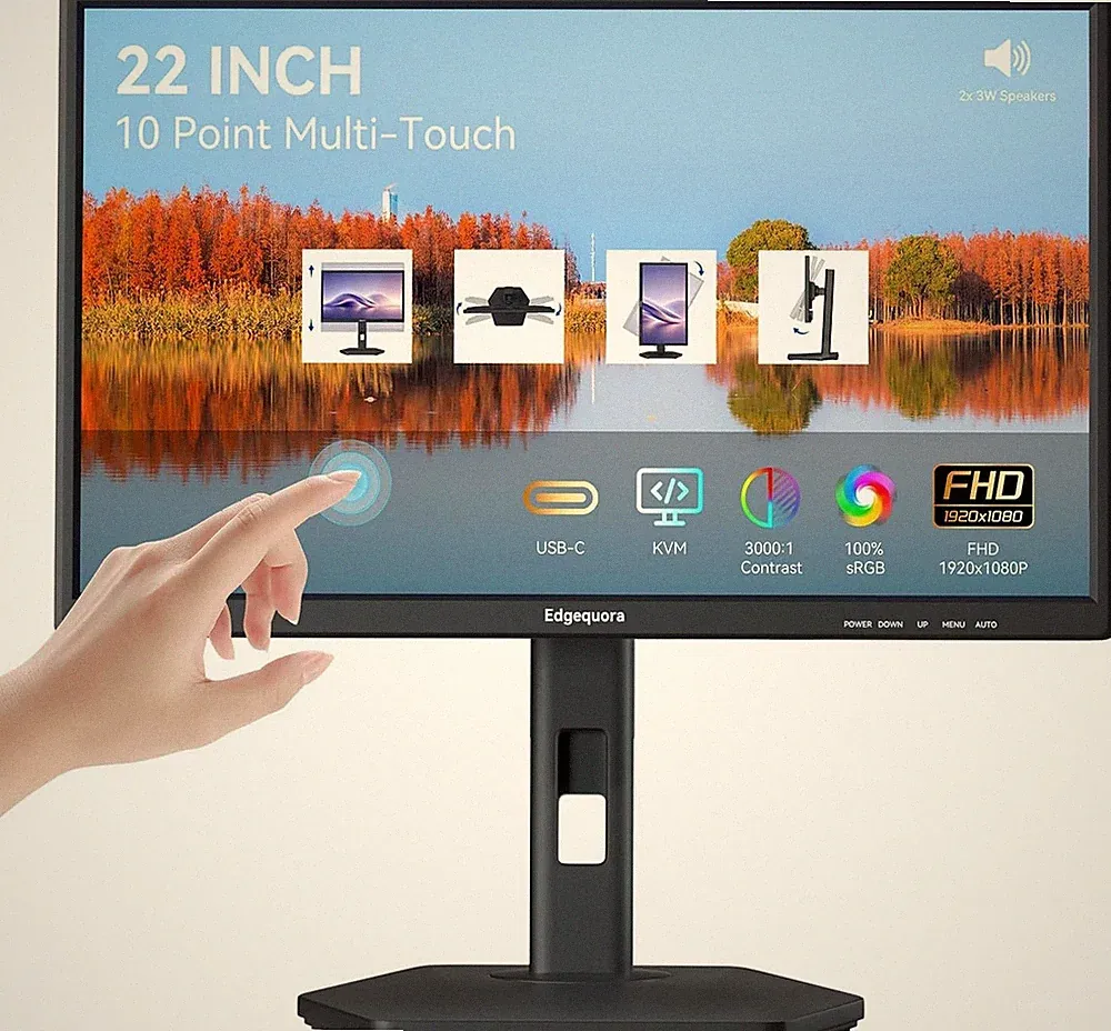 Edgequora 22 Inch Touchscreen Monitor 10-Point Touch Metal Stand FHD 1080p 75Hz