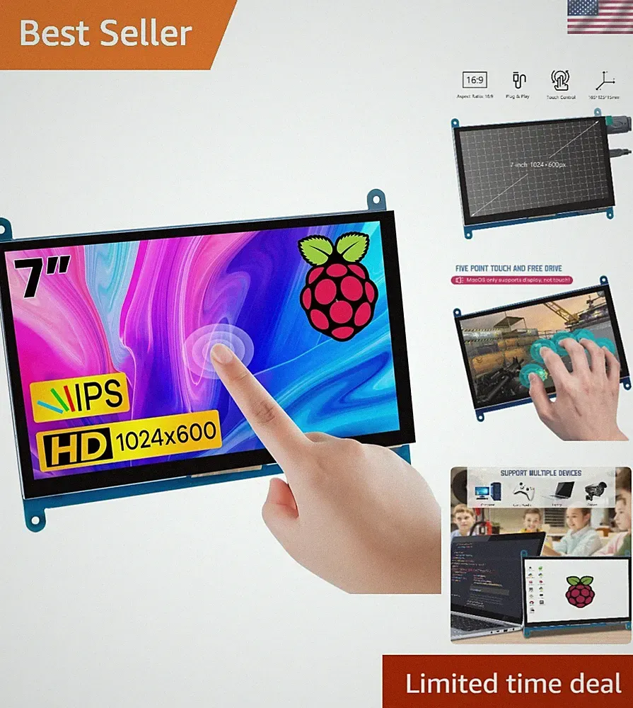 Efficient 7-Inch LCD Touch Screen Monitor - Perfect for DIY Projects and Gaming