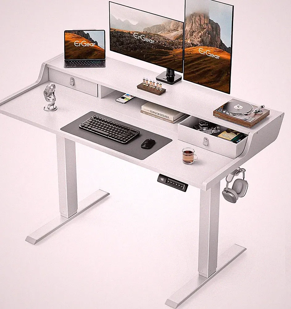 Electric Standing Desk with Drawers, 48″ x 24″ Gaming Table Compatible Monitor