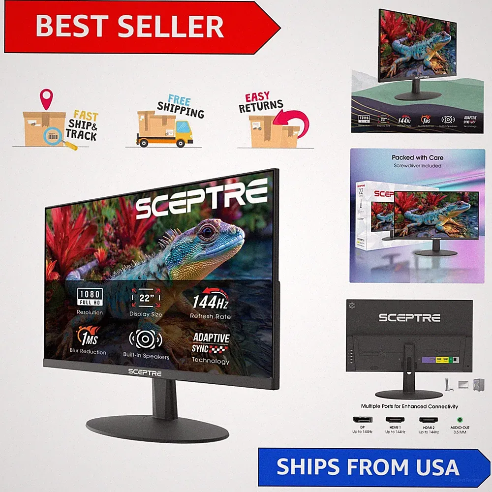 Elevate Gaming Experience with 22-Inch 144Hz Monitor & Built-In Speakers, Black
