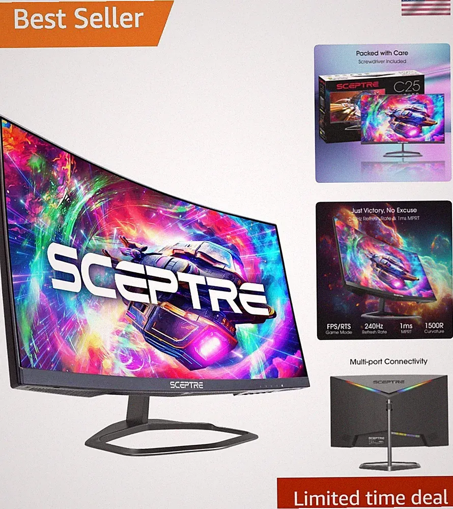 Elevate Gaming with Sceptre C255B 24.5" Curved Monitor - 240Hz, Blue Light Shift