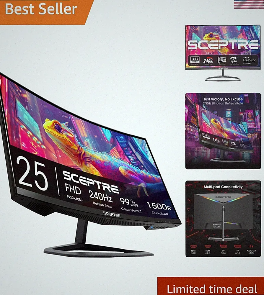 Elevate Your Gaming with 24.5" FHD Curved Monitor - 240Hz, FreeSync, and Audio