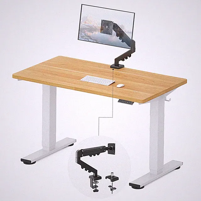 EN2 48"x24" Standing Desk Monitor Mount Single Arm Cable Management Maple