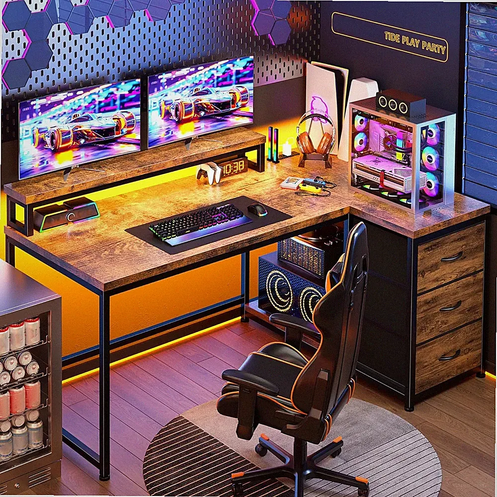 Enhomee L Shaped Gaming Desk with Monitor Stand & 3 Drawers, 48 Inch Computer De