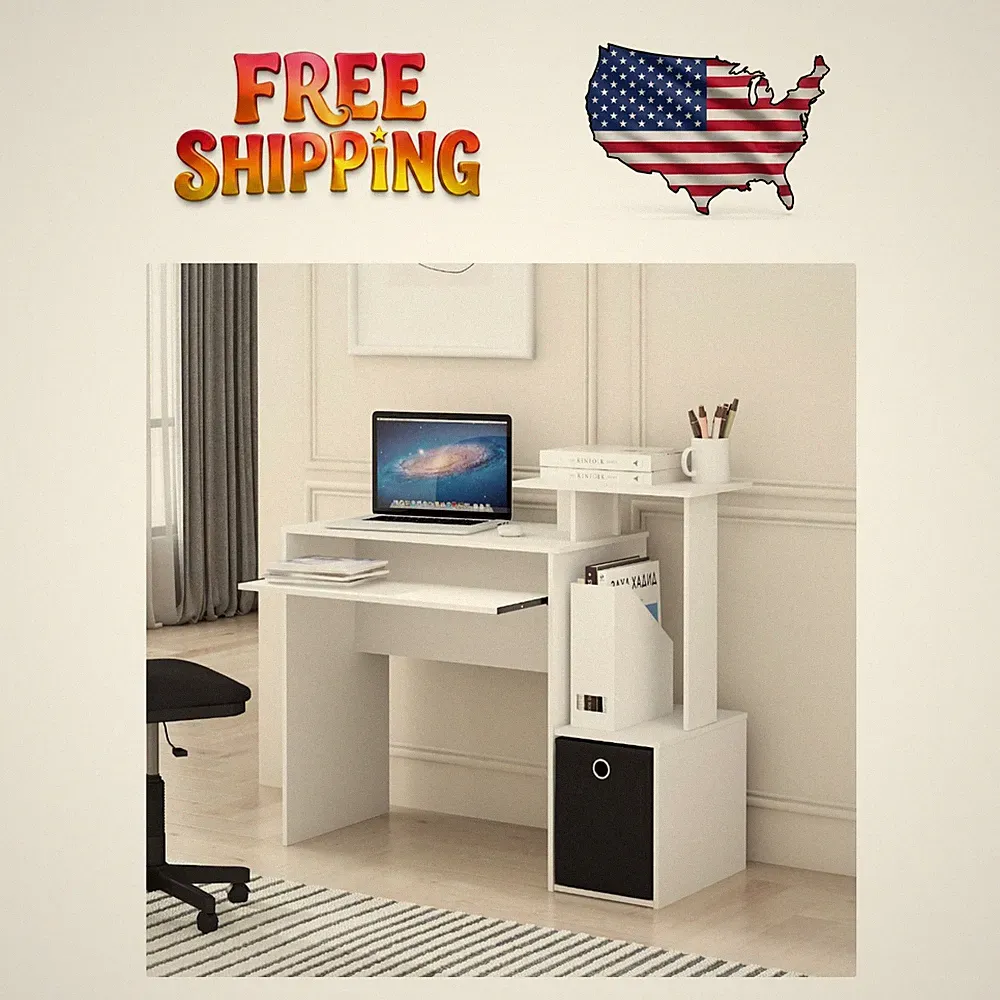 Ergonomic 40-in Workspace - White Gaming Desk with Keyboard Drawer & Easy Setup