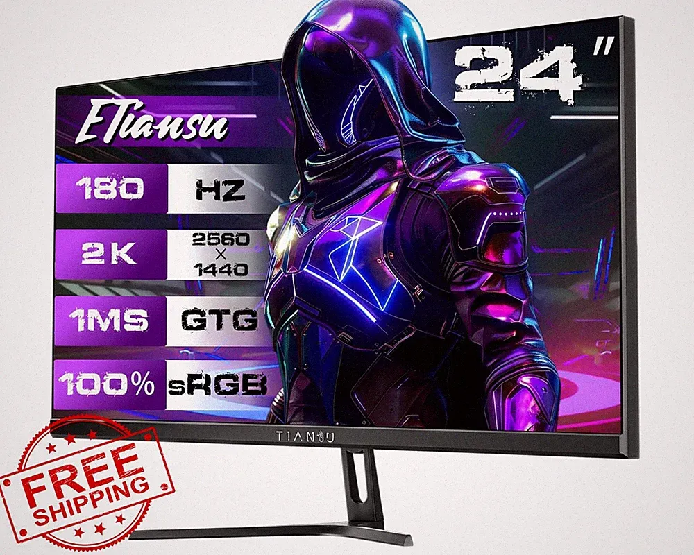 ETiansu 24" 2K 1440p 180Hz IPS Gaming Monitor 1ms FreeSync Speakers