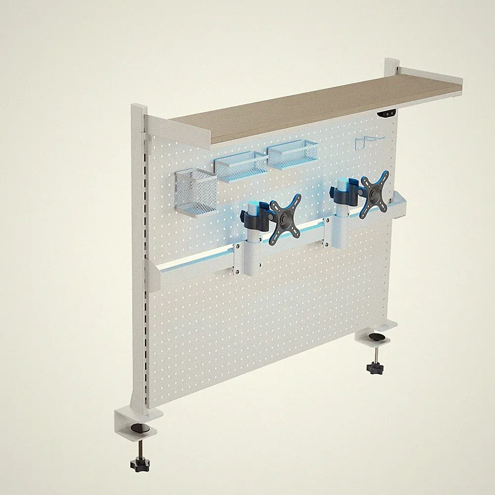 EUREKA ERGONOMIC Desk Pegboard with Dual Monitor Stands, LED Metal Pegboard