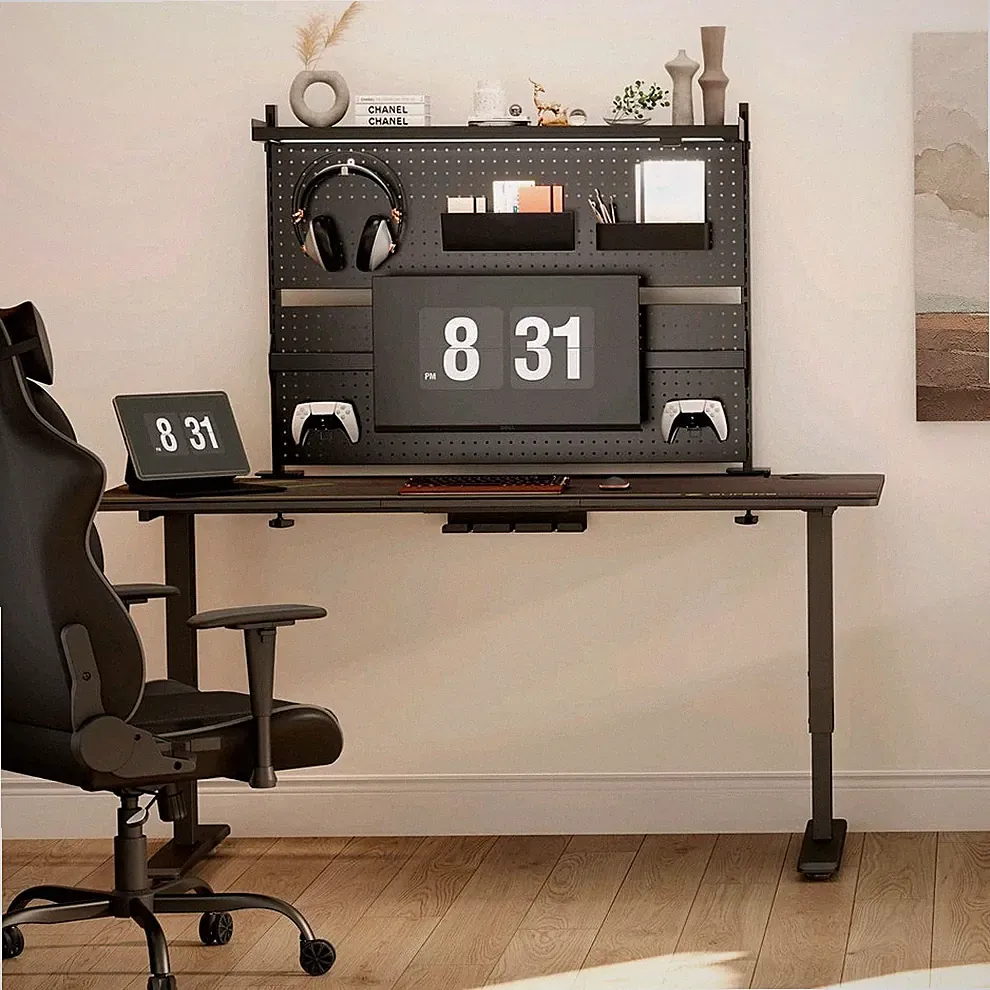 EUREKA ERGONOMIC Pegboard with Dual Monitor Stand for Gaming Desk, Black (43x34)