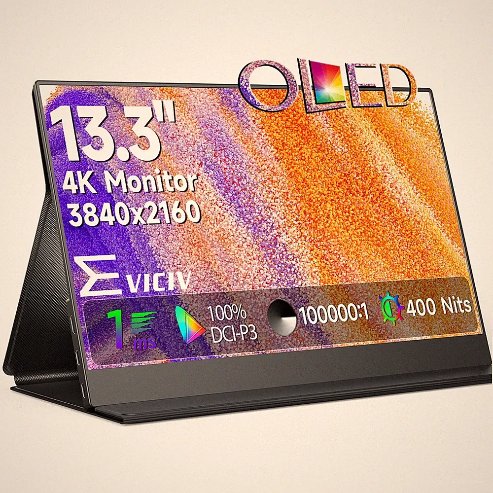 Eviciv 13.3" 4K OLED Portable Gaming Monitor 100000:1 Second Screen For Computer