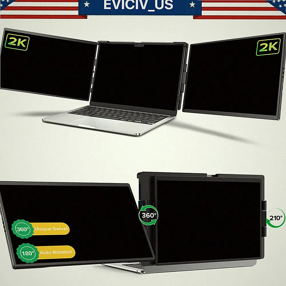 EVICIV 14.0" 2K Dual Portable Monitor Triple Screen 60Hz Gaming Computer Display