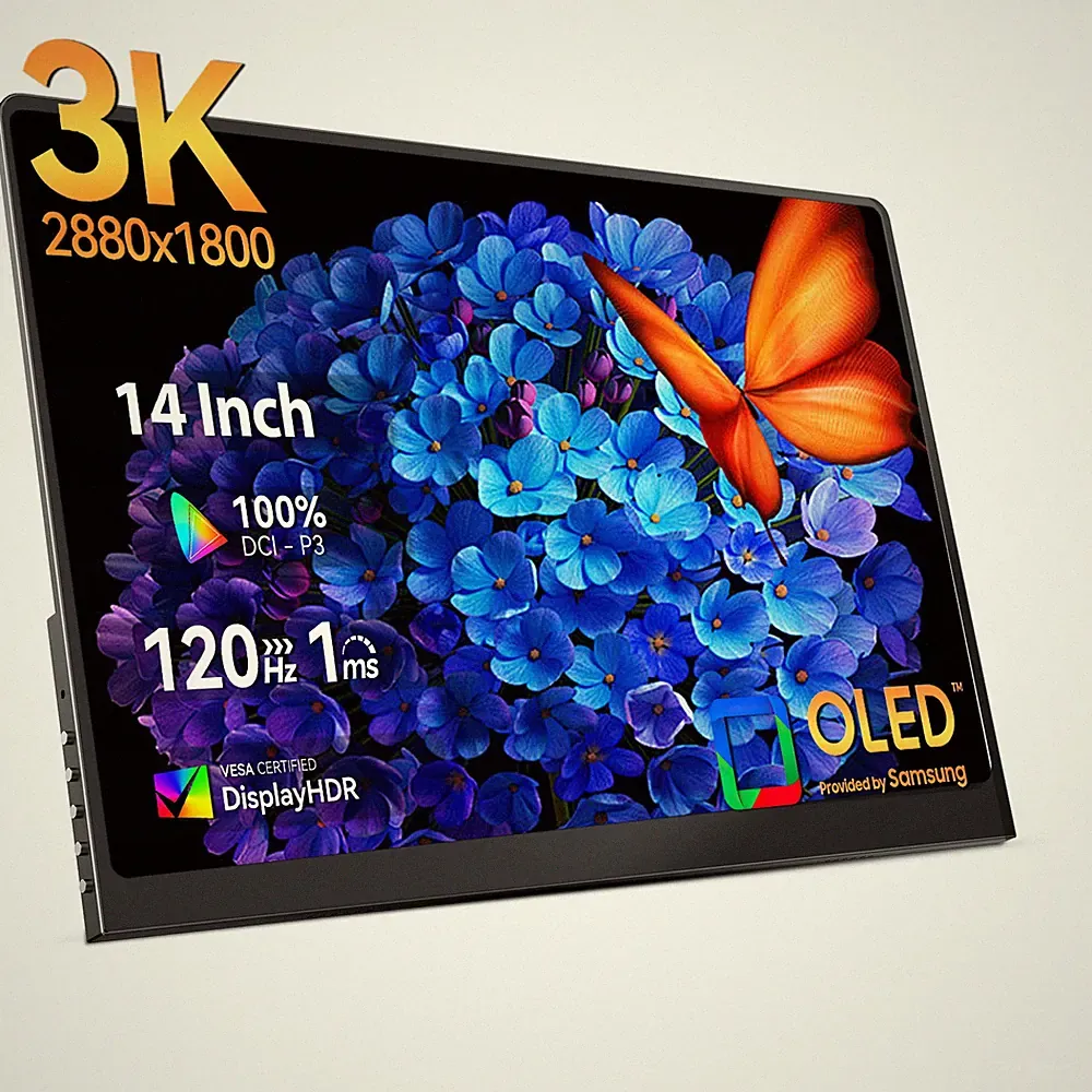 EVICIV 14" 120Hz OLED 3K Travel Monitors For Laptop PC MAC Phone PS4 Xbox Switch