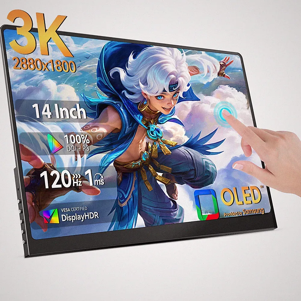 Eviciv 14" 3K OLED Portable Monitor Touchscreen 120Hz Kickstand Display For PS 5