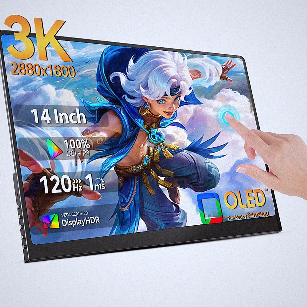 Eviciv 14" 3K OLED Portable Monitor Touchscreen 120Hz Kickstand Display For PS 5