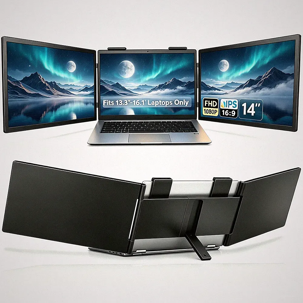 Eviciv 14" Dual Display Portable Monitor 1080P Dual USB-C Extender for Laptop PC