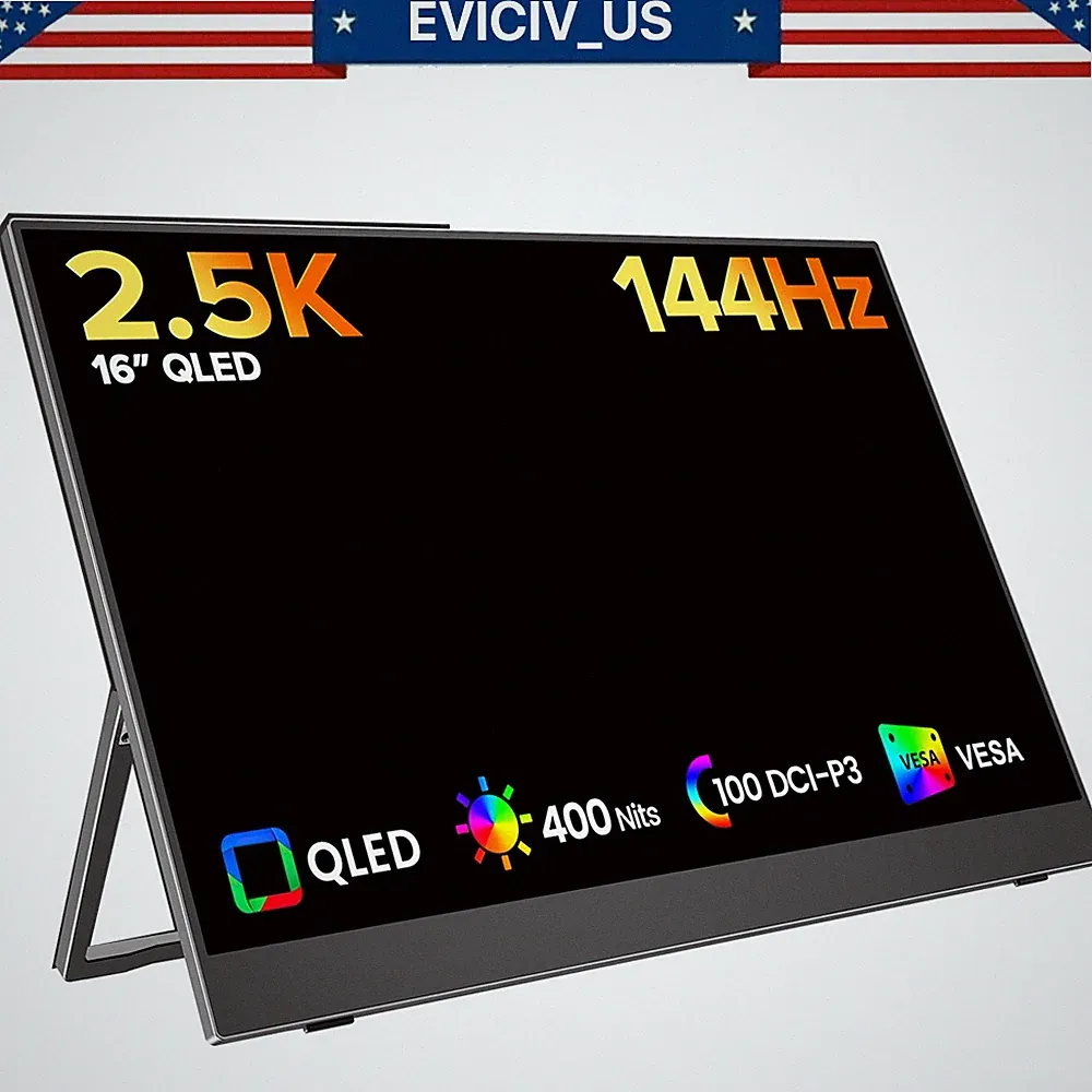 EVICIV 144Hz 2K Portable Monitor, 16" 2560*1600 QHD Anti Glare Screen For PS5 PC