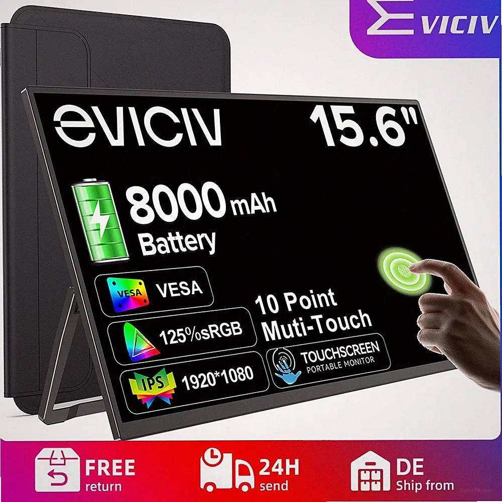 EVICIV 15.6" Touch USB-C Portable Monitor 1080p Battery Display For Raspberry Pi