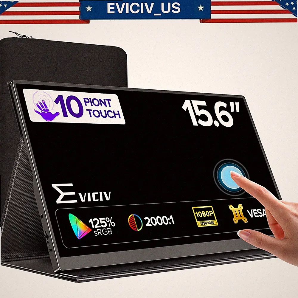 EVICIV 15.6" Touch USB-C Portable Monitor 1920*1080 Display For Raspberry Pi 5 4