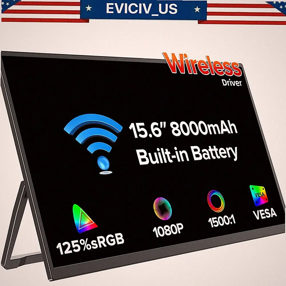 EVICIV 15.6'' Wireless 100%s RGB Portable Monitor USB C HDMI Screen for Computer