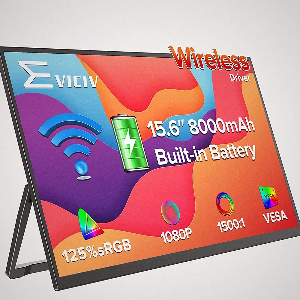 EVICIV 15.6" Wireless Portable Monitor with 8000mAh Battery VESA Monitor AirPlay
