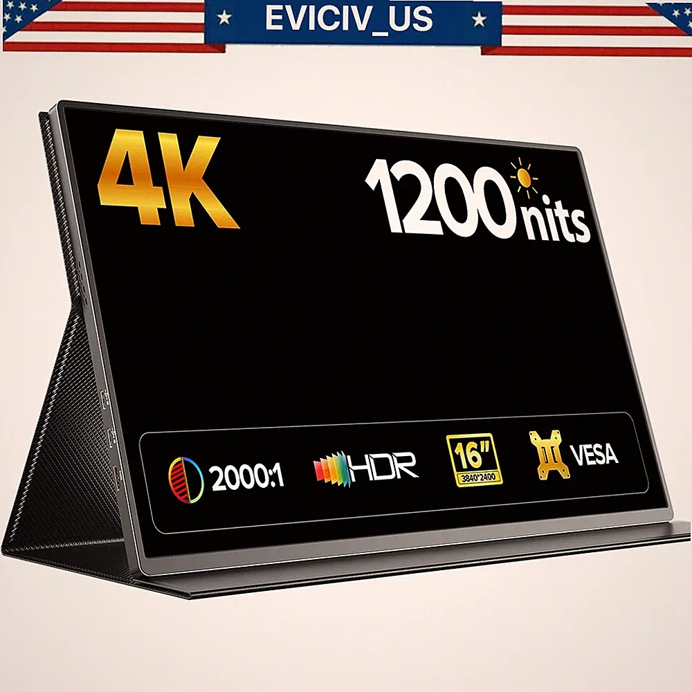 EVICIV 16 Inch 4K Portable Monitor HDR Screen 1200 Nits 100% sRGB Ultra Slim NEW