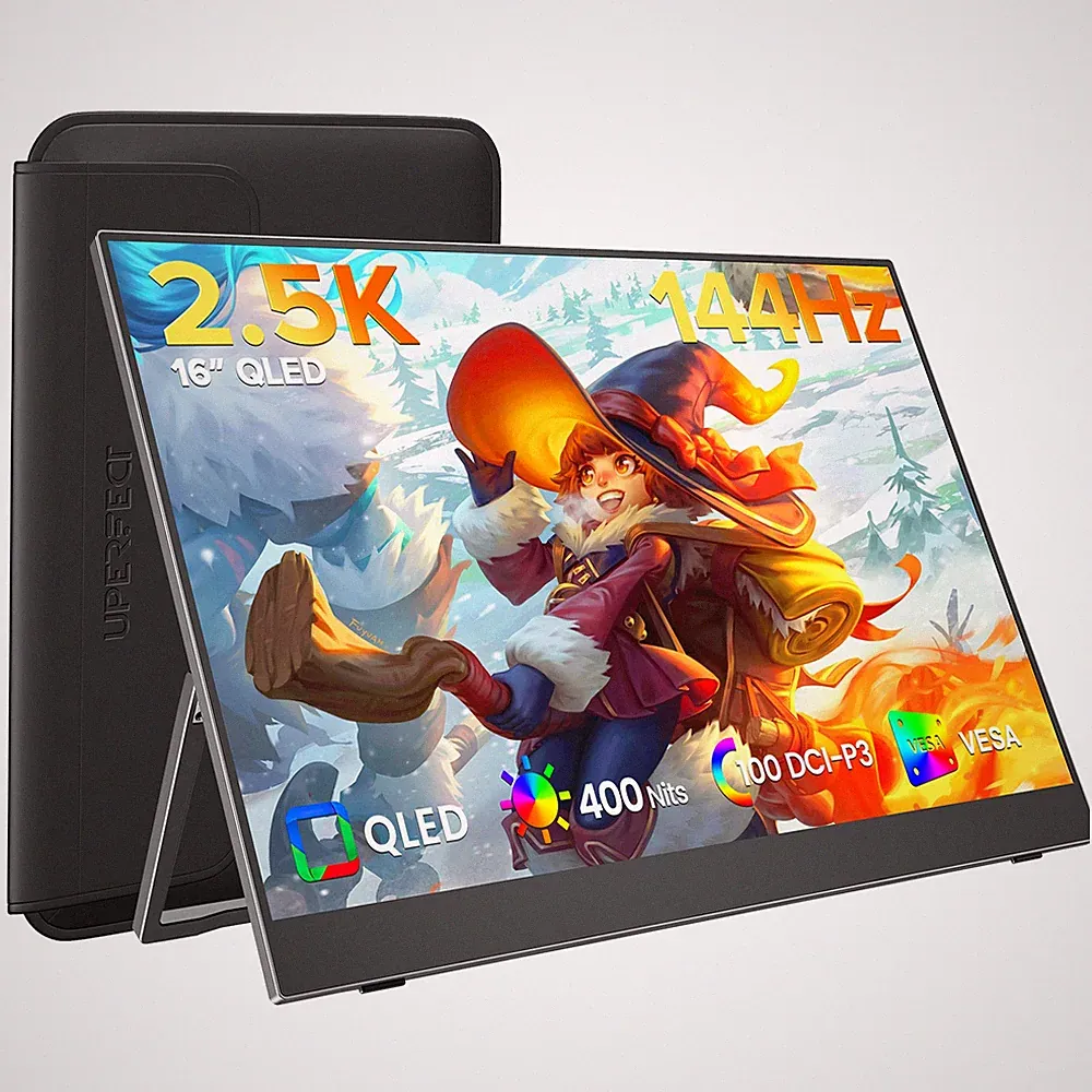 Eviciv 16" 2K 144Hz Portable Gaming Monitor USB-C & HDMI w/Kickstand&Monitor Bag