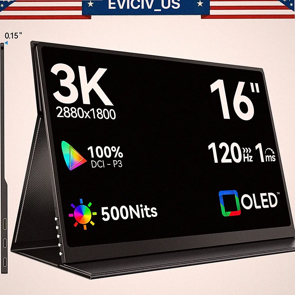 EVICIV 16" OLED Portable Monitor 3K 120Hz Switch Display Gaming Screen For Xbox