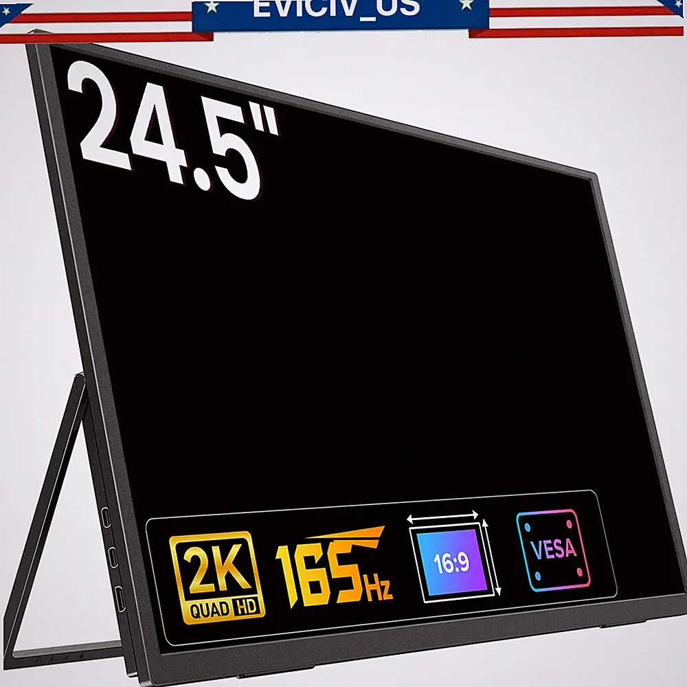 EVICIV 165HZ Portable Monitor, 24.5'' QHD FreeSync 100% Adobe RGB for PC PS5 4 6
