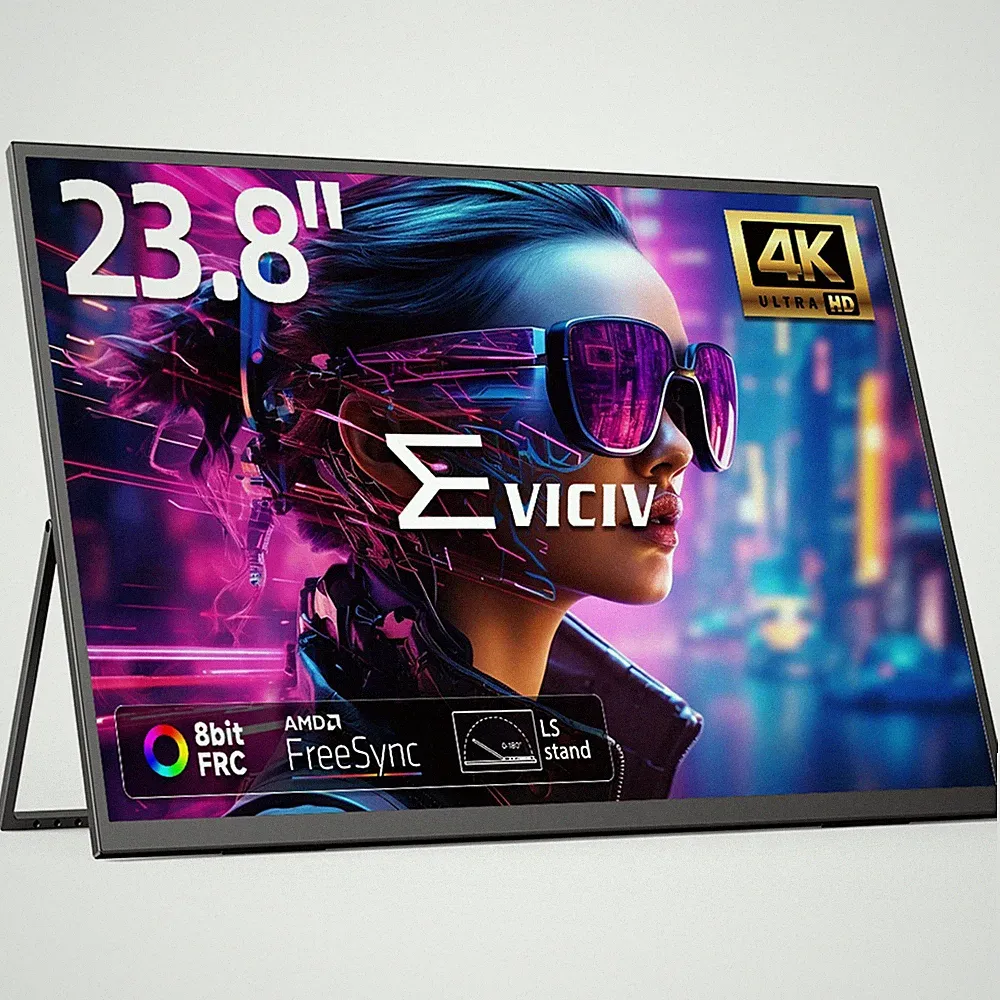 EVICIV 23.8 Inch 4K Portable Monitor VESA Compatible with Stand For Game Device