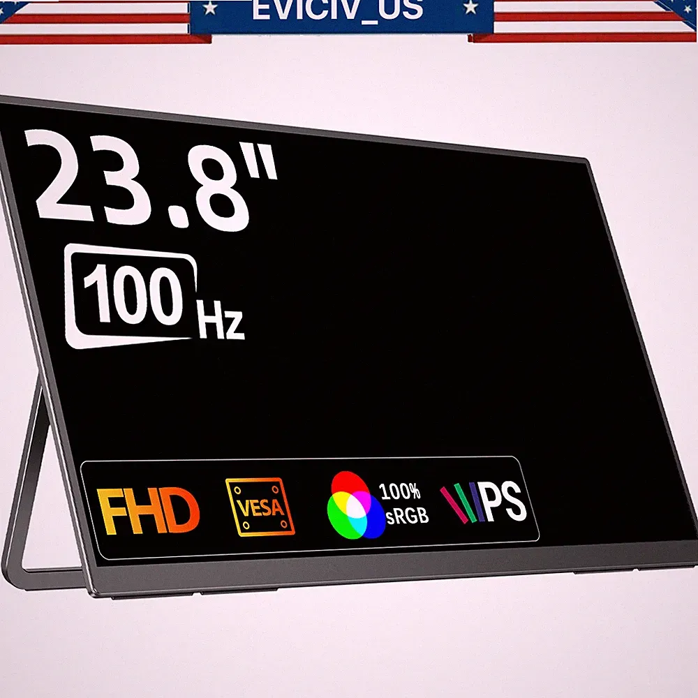 EVICIV 23.8" Stand 100Hz HDR Gaming Monitor 2*USB C Extend Screen For PC PS6 5 4