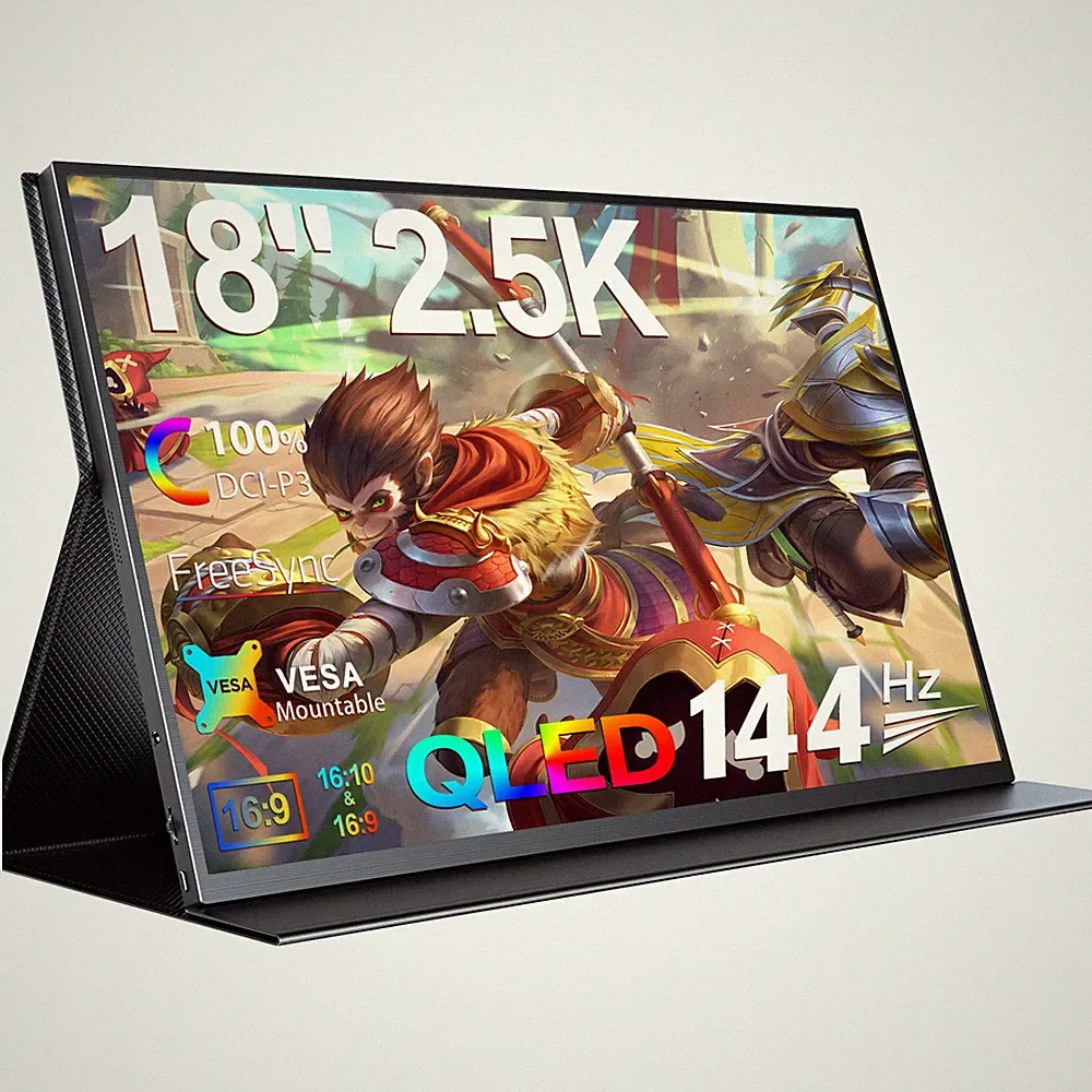 EVICIV 2K 144Hz 18" QHD Portable Gaming Monitor 100% DCI-P3 Gaming FreeSync HDR