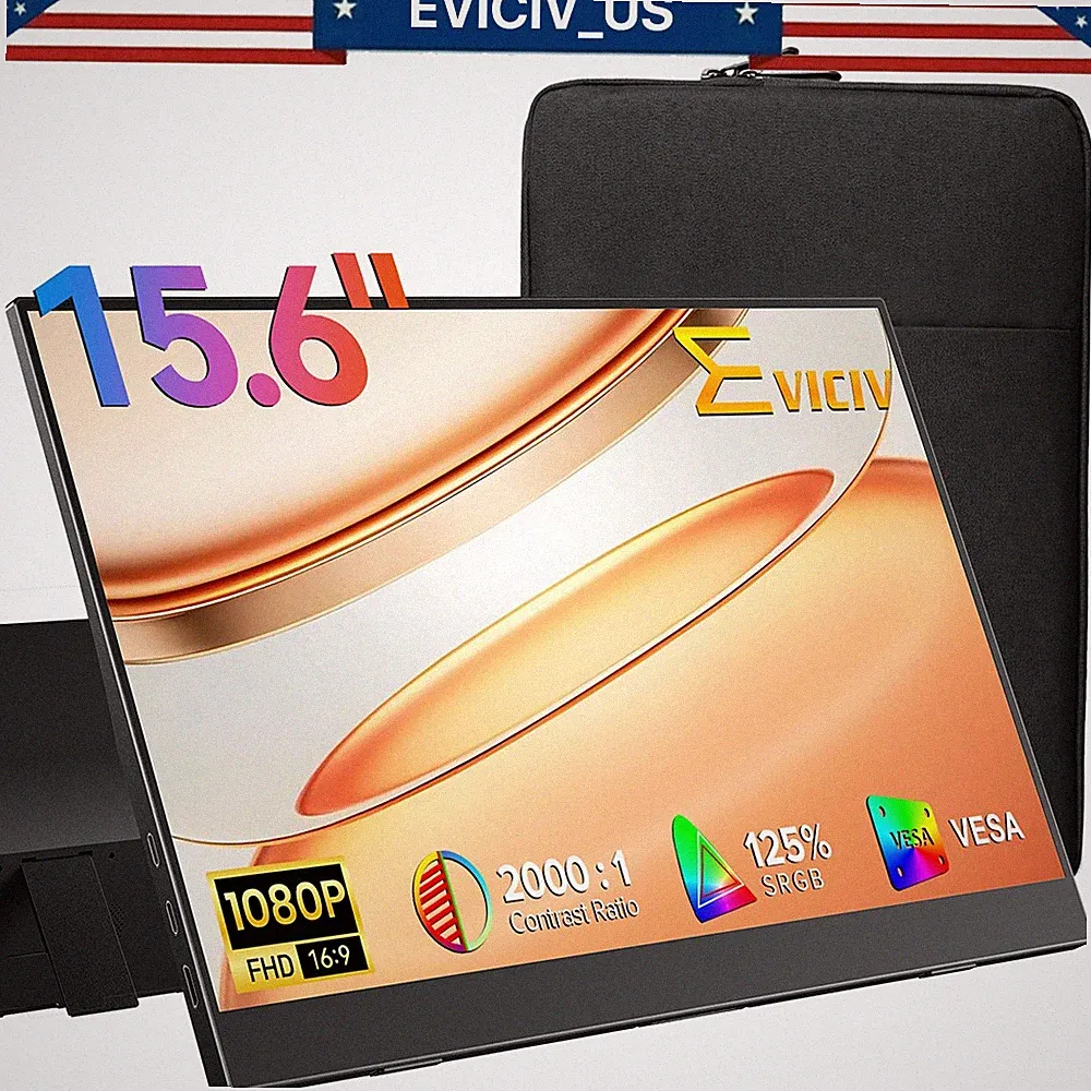 EVICIV Portable Monitor 15.6" 125% sRGB 1080P Laptop Monitor, 350 Nits 2000:1 US