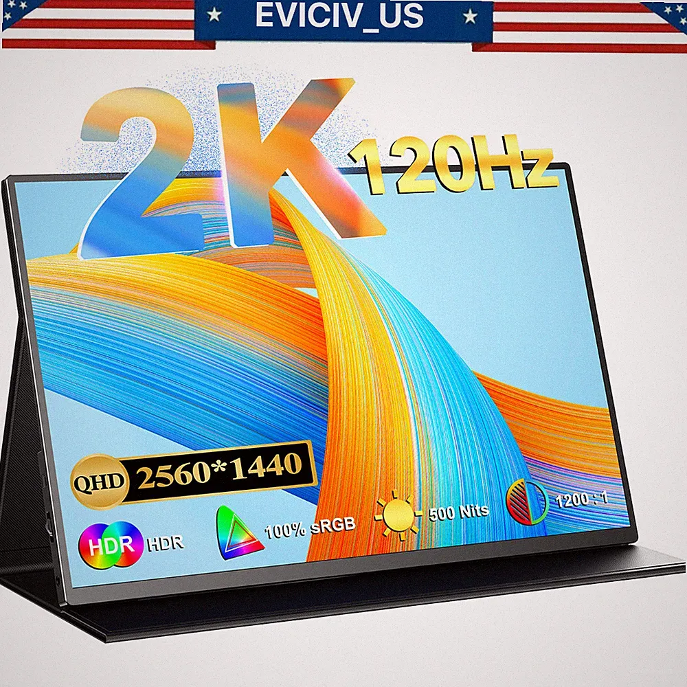 EVICVI 15.6" Portable Monitor Lap Dock 2560*1440 2*USB C Display IPS Panel Used