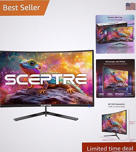 Experience Immersive Gaming with 24-Inch 180Hz Curved Monitor, Built-in Speakers
