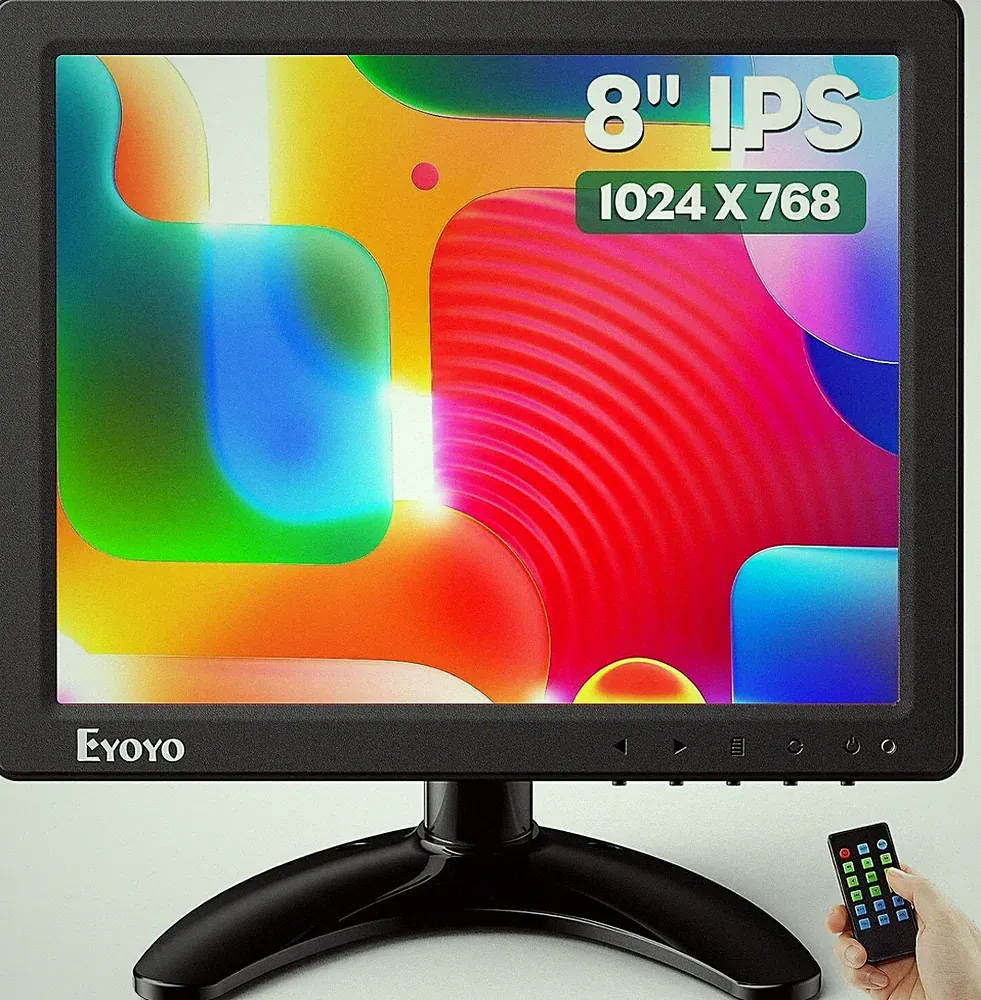 Eyoyo 8'' IPS 1024x768 Small Desktop Monitor HDMI VGA AV Remote Control Screen