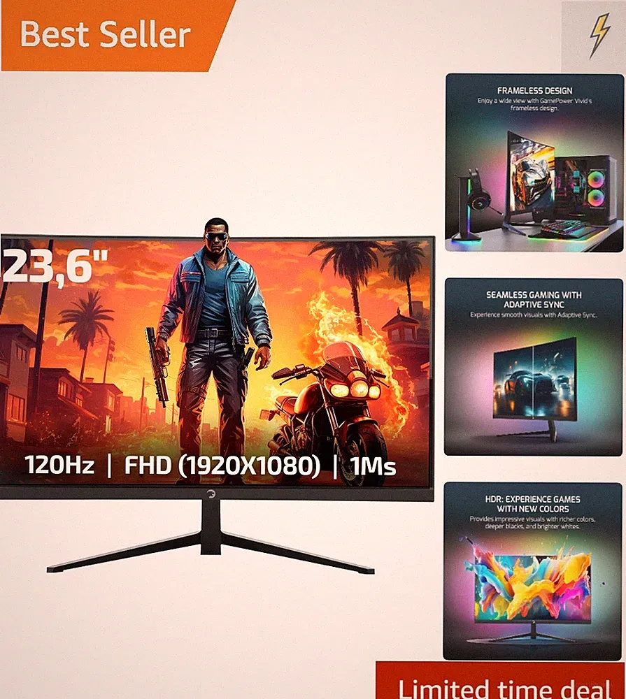 F10 23.6 Inch Curved Gaming Monitor, 120Hz 1080p Display, 1ms Response Time,...